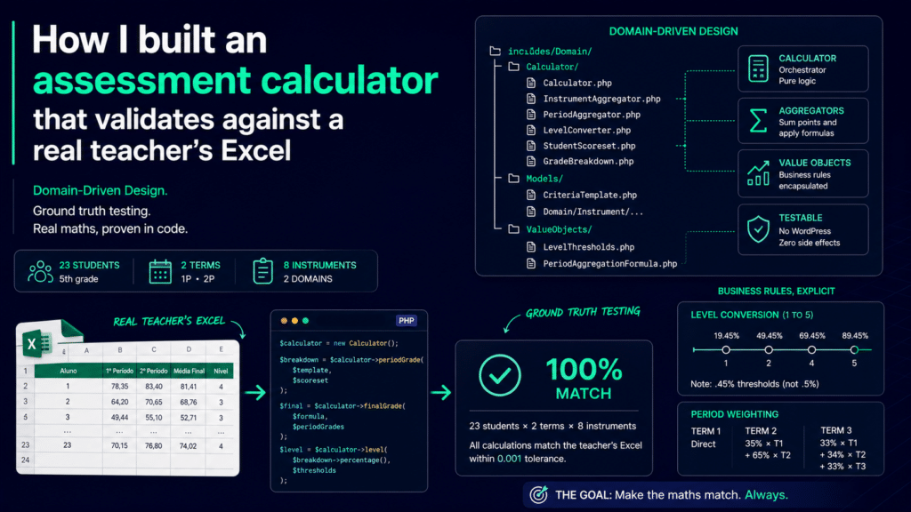 How I built an assessment calculator that validates against a real teacher’s Excel