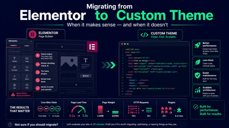 Migrating from Elementor to a custom theme: when it makes sense (and when it’s a waste of money)